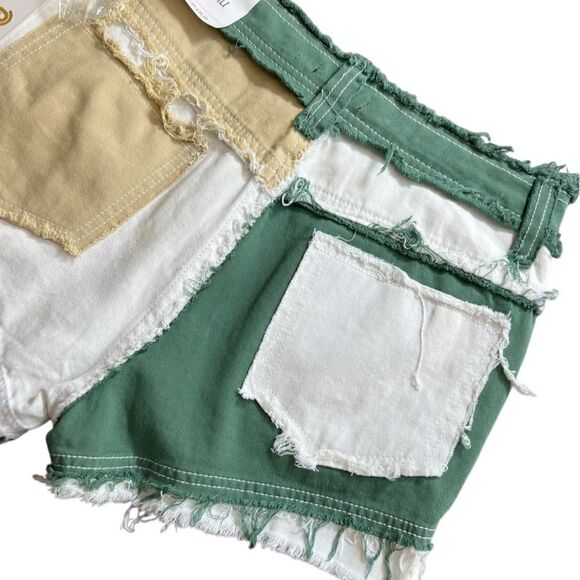 Potili High Waisted Distressed Color Block Denim Shorts size 8 - Picture 4 of 14
